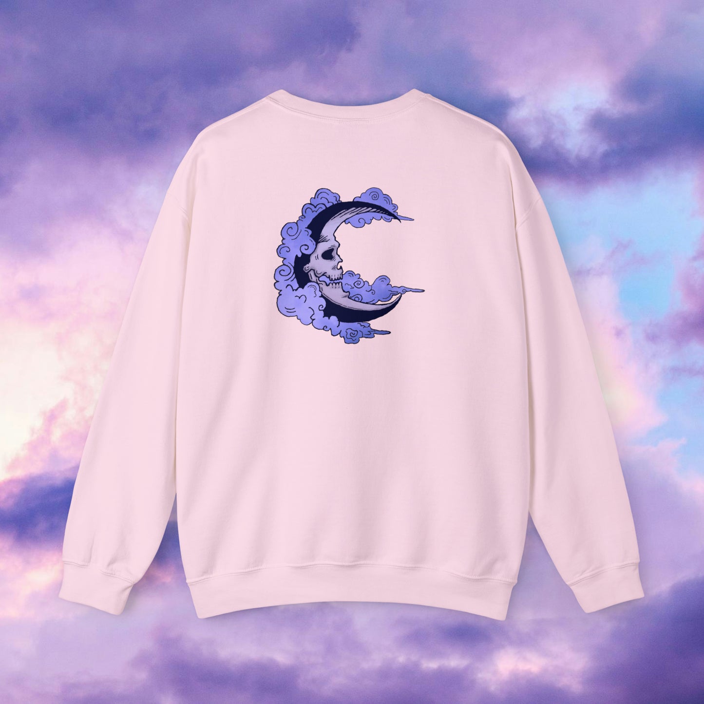 Shmacked Streetwear Skull of the Crescent Night Heavy Blend™ Sweatshirt On White/Light Blue/Carolina Blue/Royal/Purple/Light Pink/Safety Pink
