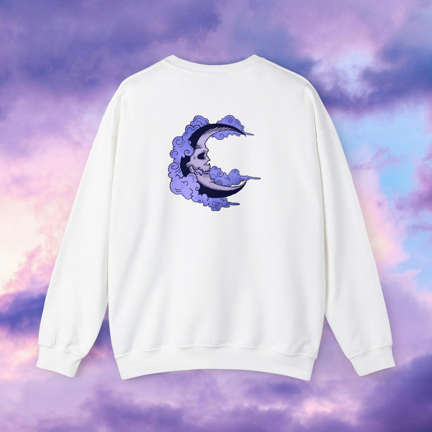 Shmacked Streetwear Skull of the Crescent Night Heavy Blend™ Sweatshirt On White/Light Blue/Carolina Blue/Royal/Purple/Light Pink/Safety Pink