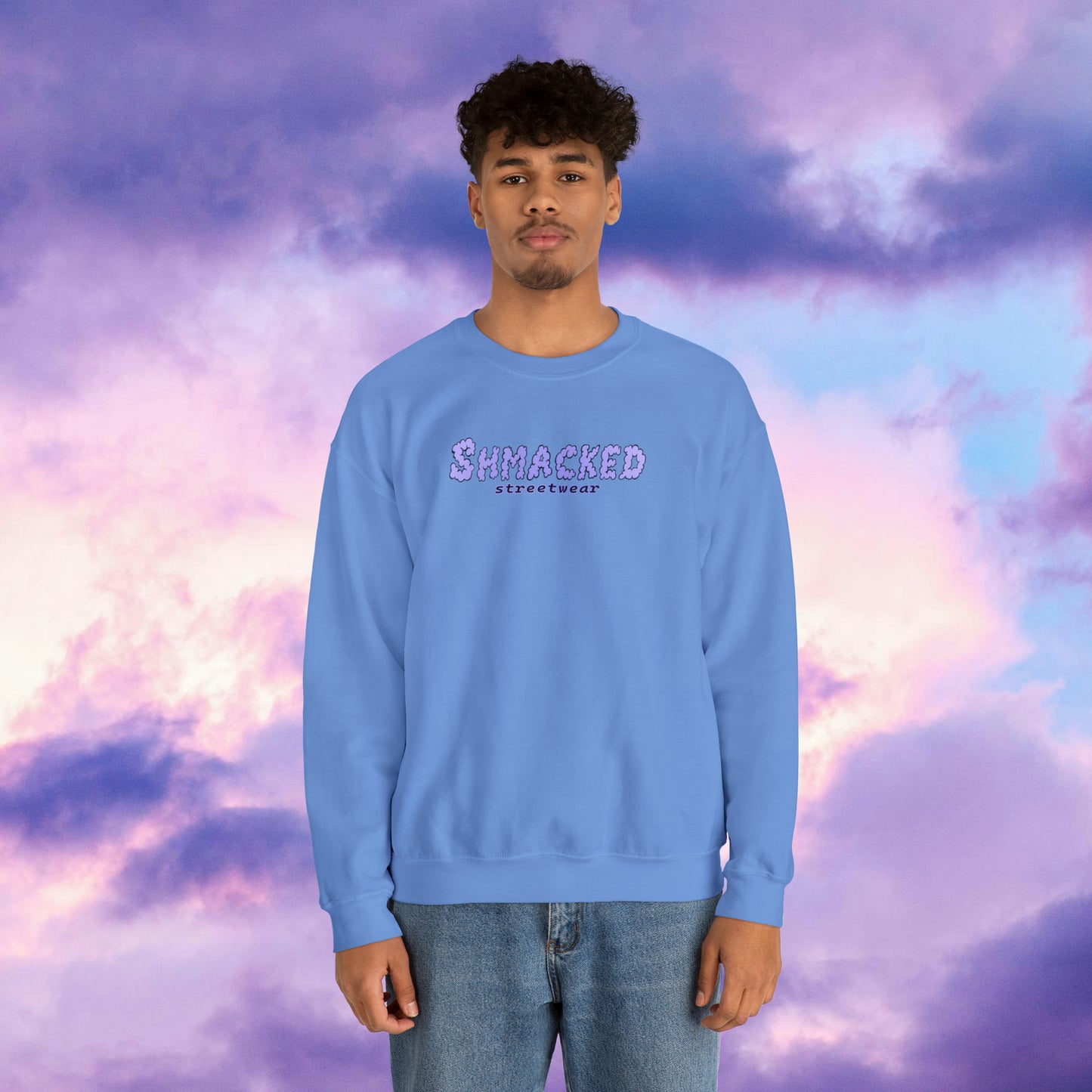 Shmacked Streetwear Skull of the Crescent Night Heavy Blend™ Sweatshirt On White/Light Blue/Carolina Blue/Royal/Purple/Light Pink/Safety Pink
