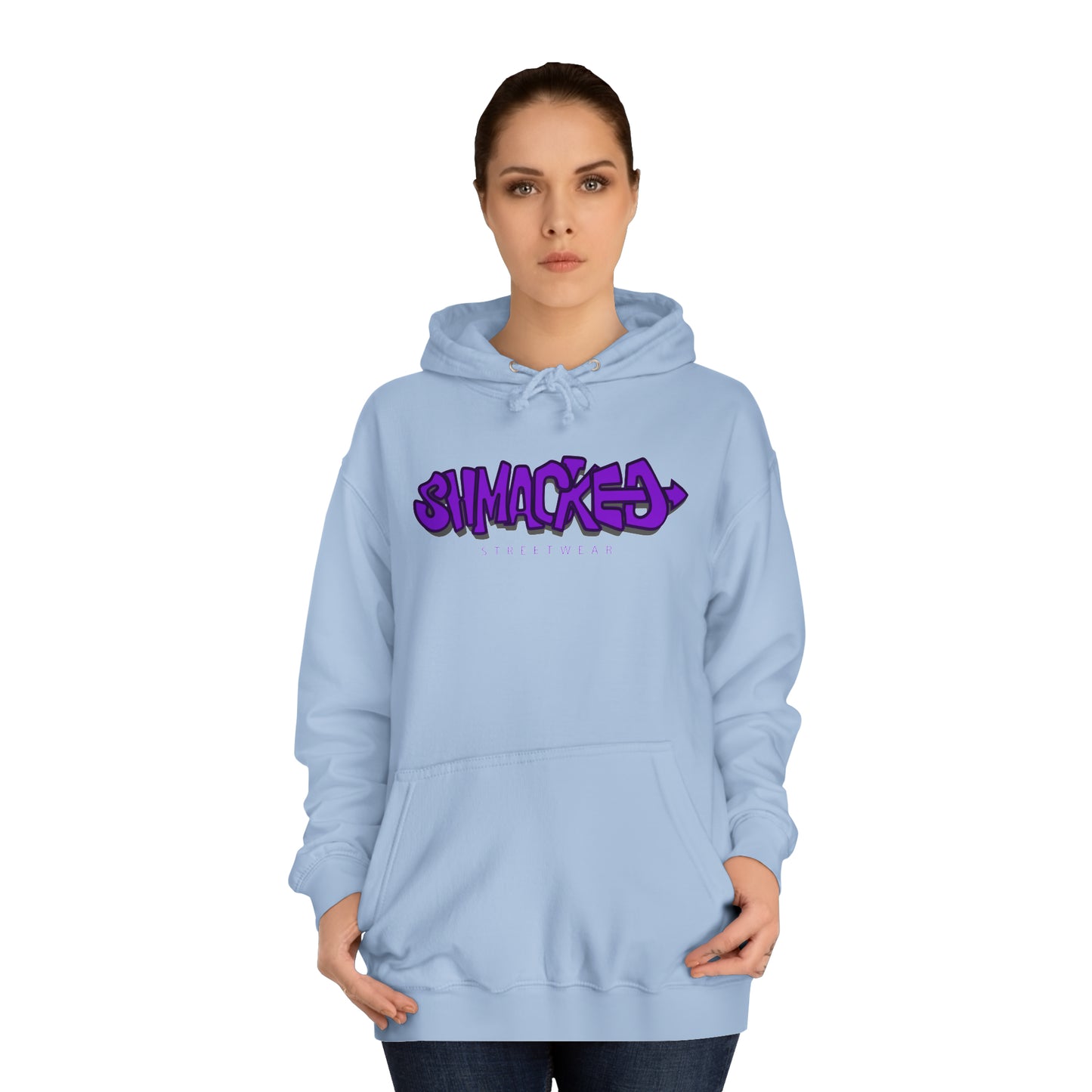 Shmacked Streetwear Ravenous Dark Purple Logo College Hoodie in Yellow/Sky Blue/Baby Pink/Artic White