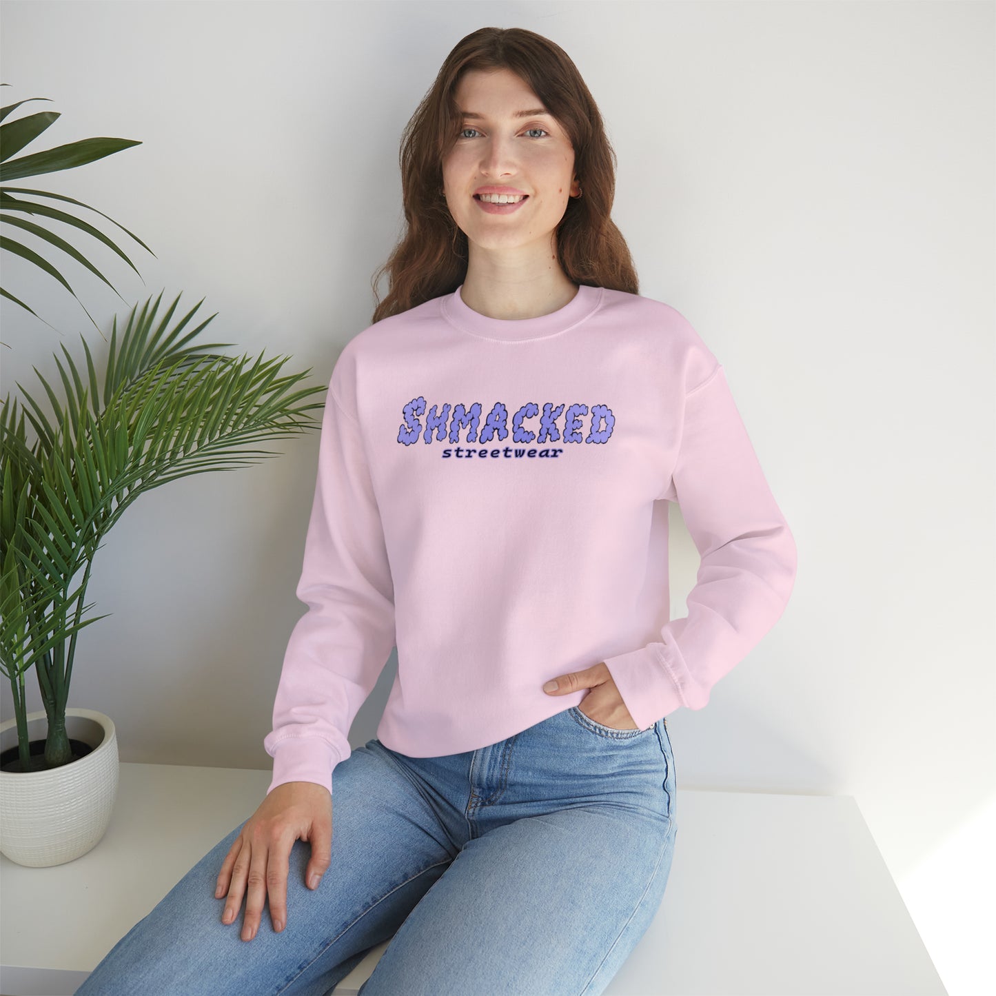 Shmacked Streetwear Skull of the Crescent Night Heavy Blend™ Sweatshirt On White/Pink/Light Blue