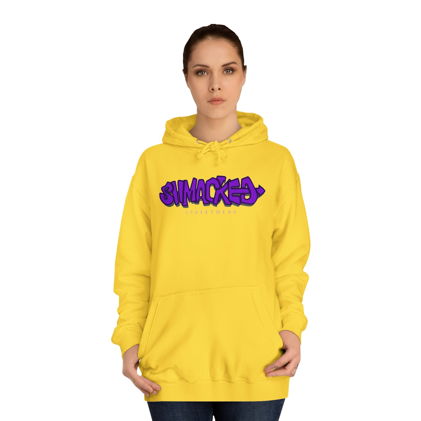 Shmacked Streetwear Ravenous Dark Purple Logo College Hoodie in Yellow/Sky Blue/Baby Pink/Artic White