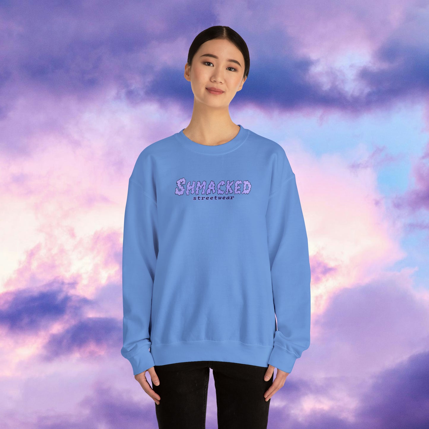 Shmacked Streetwear Skull of the Crescent Night Heavy Blend™ Sweatshirt On White/Light Blue/Carolina Blue/Royal/Purple/Light Pink/Safety Pink