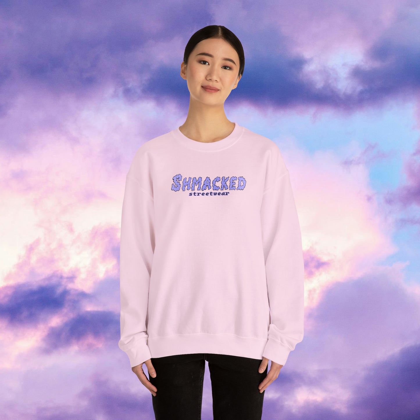 Shmacked Streetwear Skull of the Crescent Night Heavy Blend™ Sweatshirt On White/Light Blue/Carolina Blue/Royal/Purple/Light Pink/Safety Pink