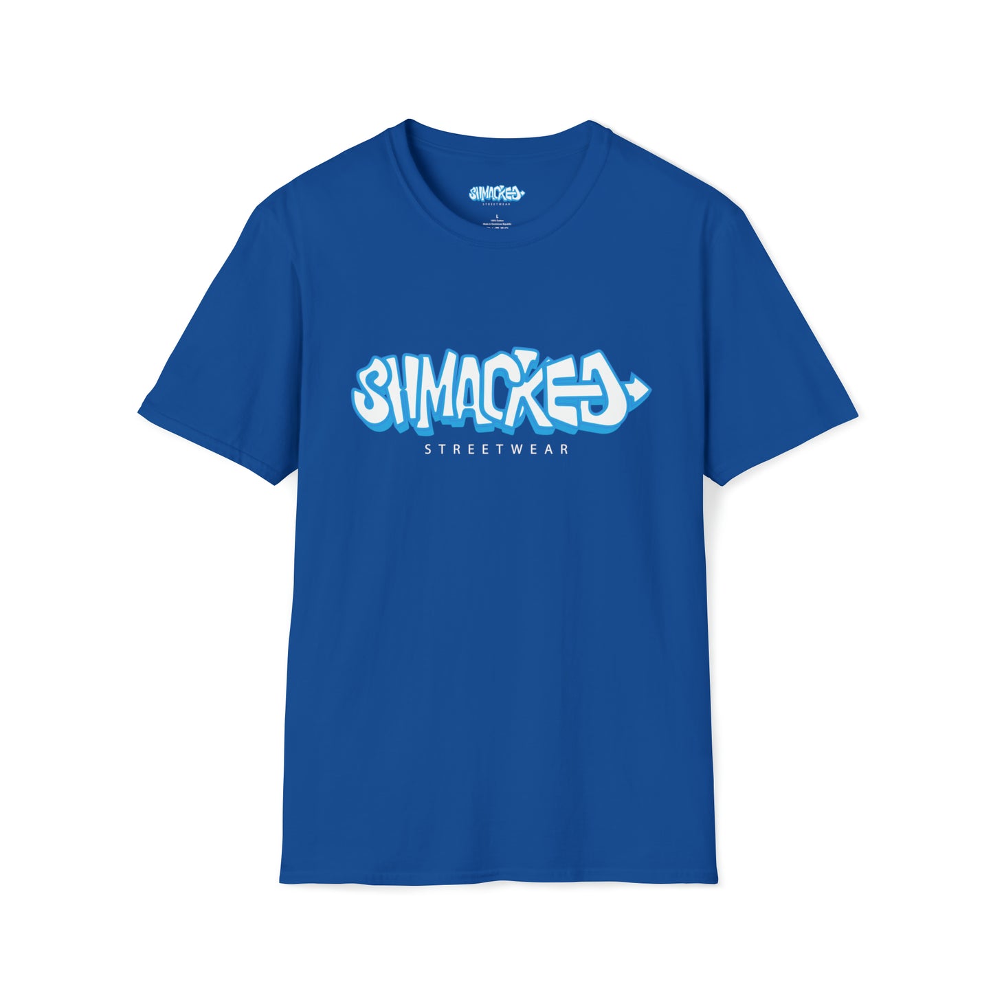 Shmacked Streetwear Bright Blue Logo Black/Grey/Blue Softstyle T-Shirt