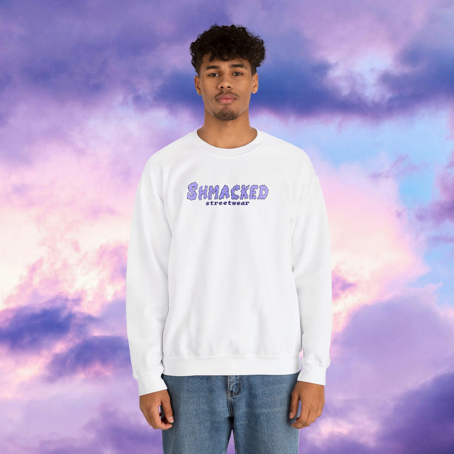 Shmacked Streetwear Skull of the Crescent Night Heavy Blend™ Sweatshirt On White/Light Blue/Carolina Blue/Royal/Purple/Light Pink/Safety Pink