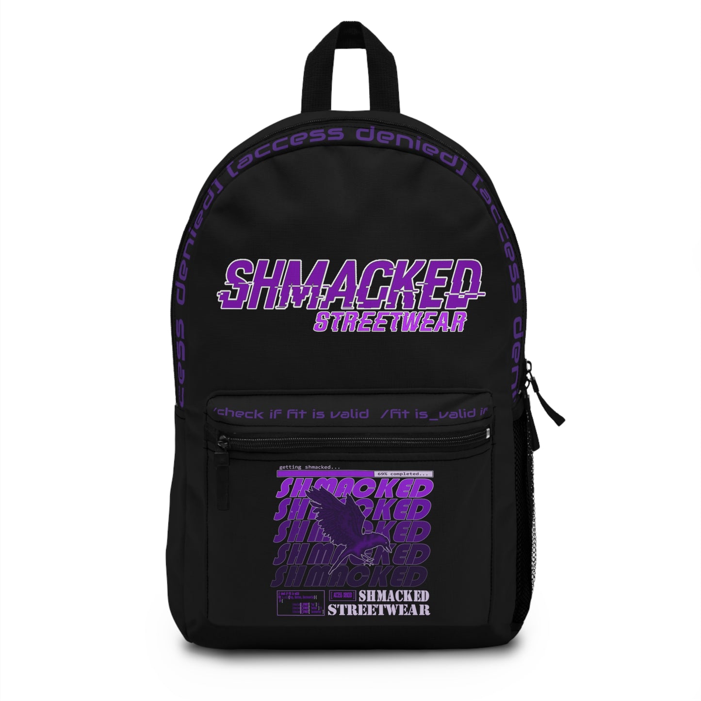Shmacked Streetwear Glitched Purple Ravenous Black Backpack