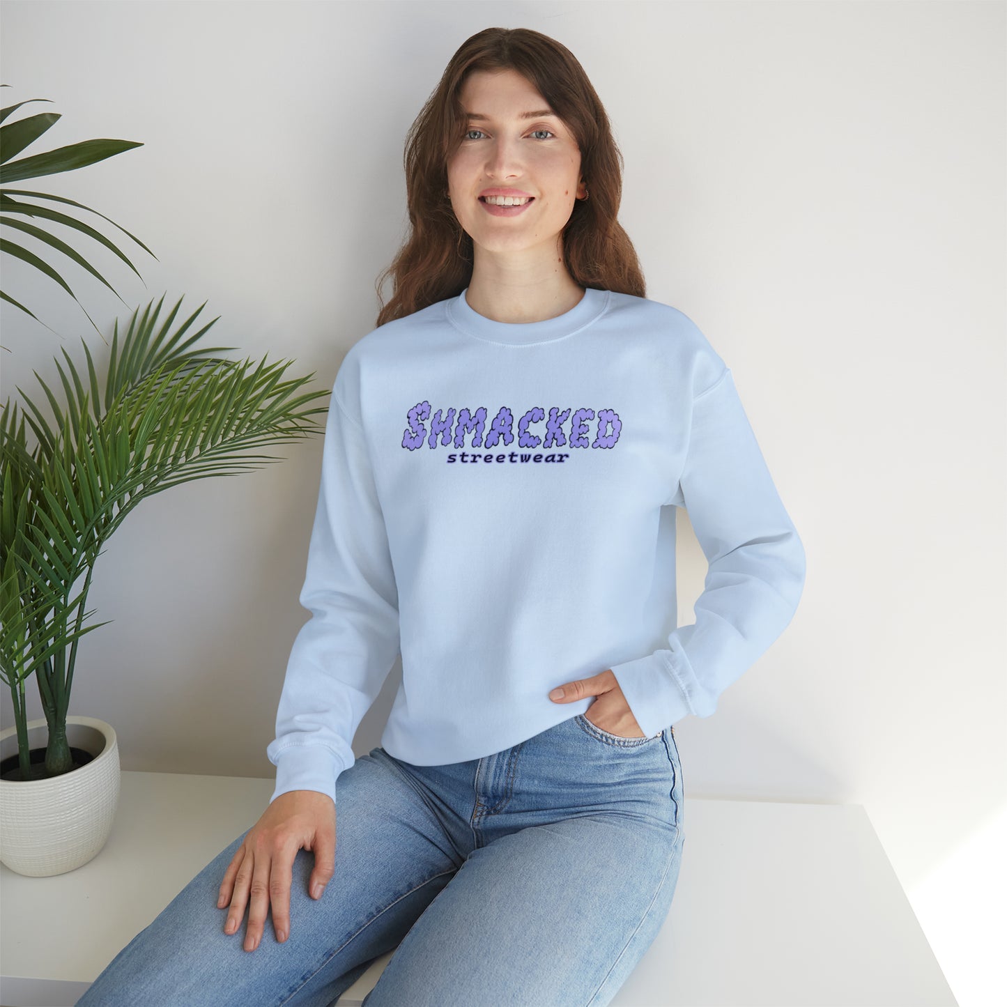 Shmacked Streetwear Skull of the Crescent Night Heavy Blend™ Sweatshirt On White/Pink/Light Blue