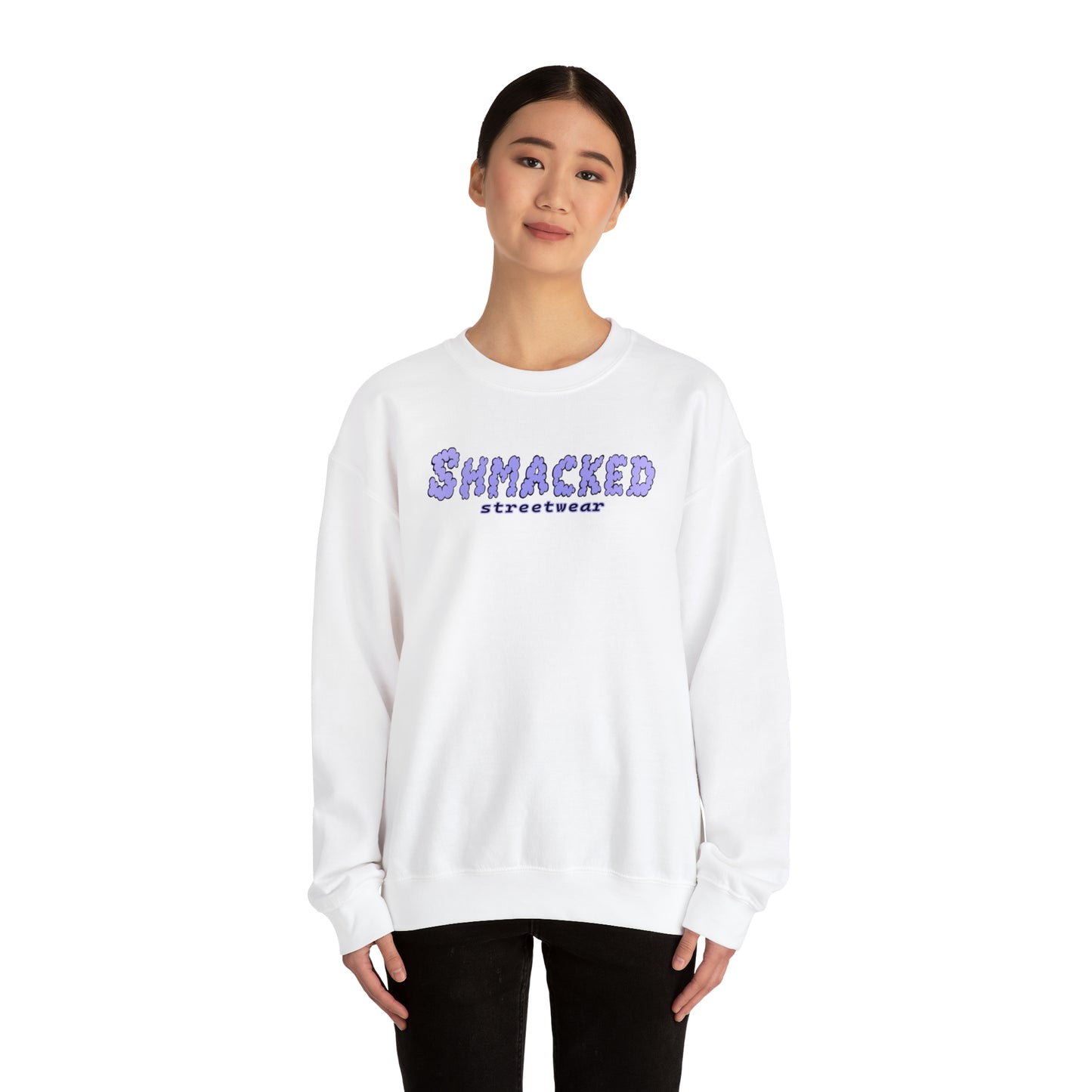 Shmacked Streetwear Skull of the Crescent Night Heavy Blend™ Sweatshirt On White/Pink/Light Blue
