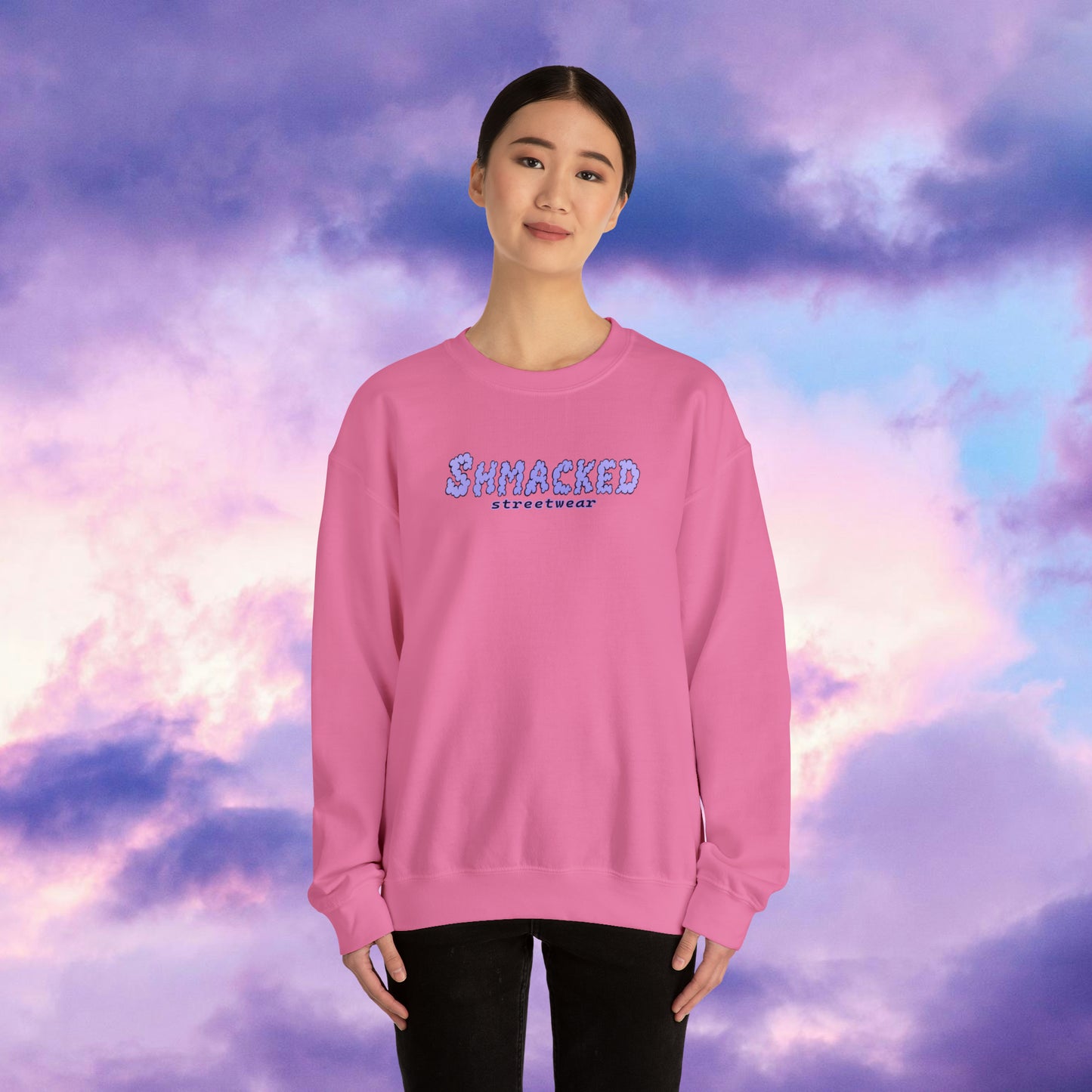 Shmacked Streetwear Skull of the Crescent Night Heavy Blend™ Sweatshirt On White/Light Blue/Carolina Blue/Royal/Purple/Light Pink/Safety Pink
