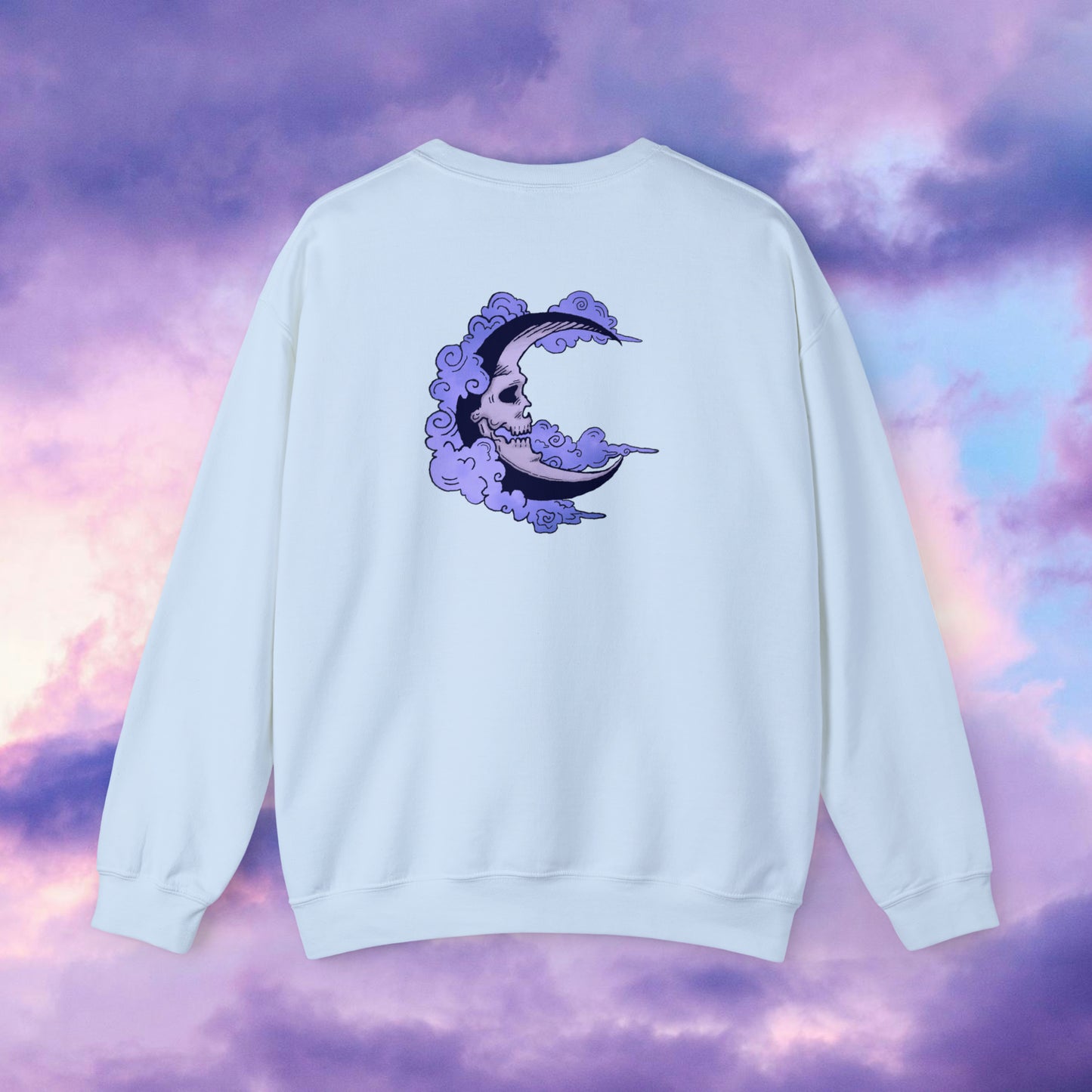 Shmacked Streetwear Skull of the Crescent Night Heavy Blend™ Sweatshirt On White/Light Blue/Carolina Blue/Royal/Purple/Light Pink/Safety Pink