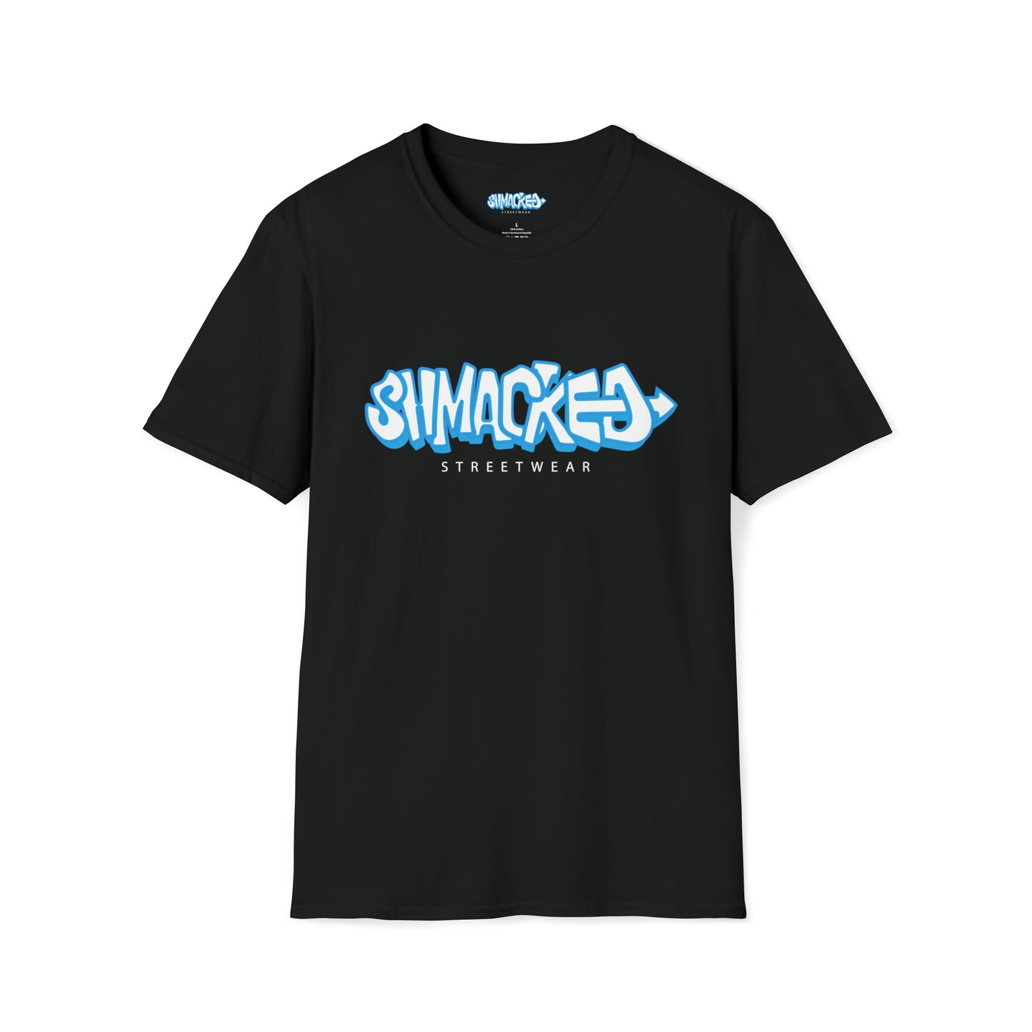 Shmacked Streetwear Bright Blue Logo Black/Grey/Blue Softstyle T-Shirt