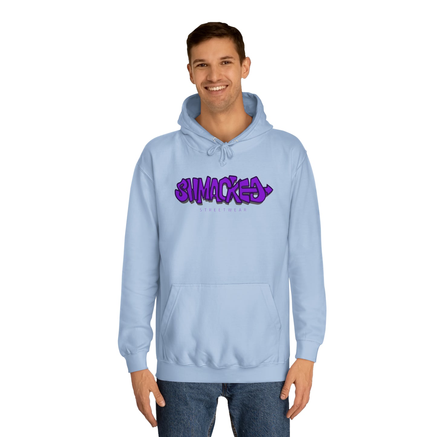 Shmacked Streetwear Ravenous Dark Purple Logo College Hoodie in Yellow/Sky Blue/Baby Pink/Artic White