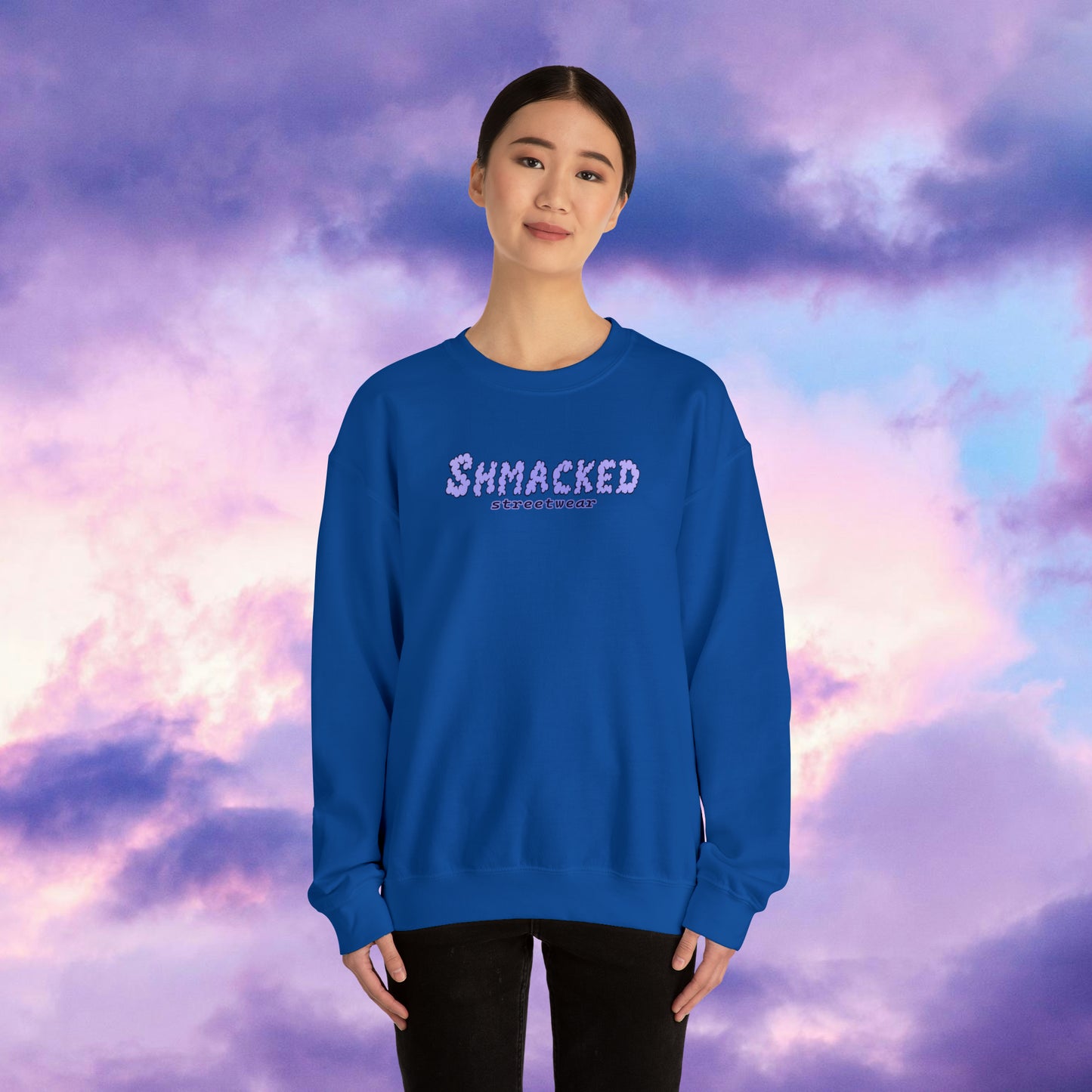 Shmacked Streetwear Skull of the Crescent Night Heavy Blend™ Sweatshirt On White/Light Blue/Carolina Blue/Royal/Purple/Light Pink/Safety Pink