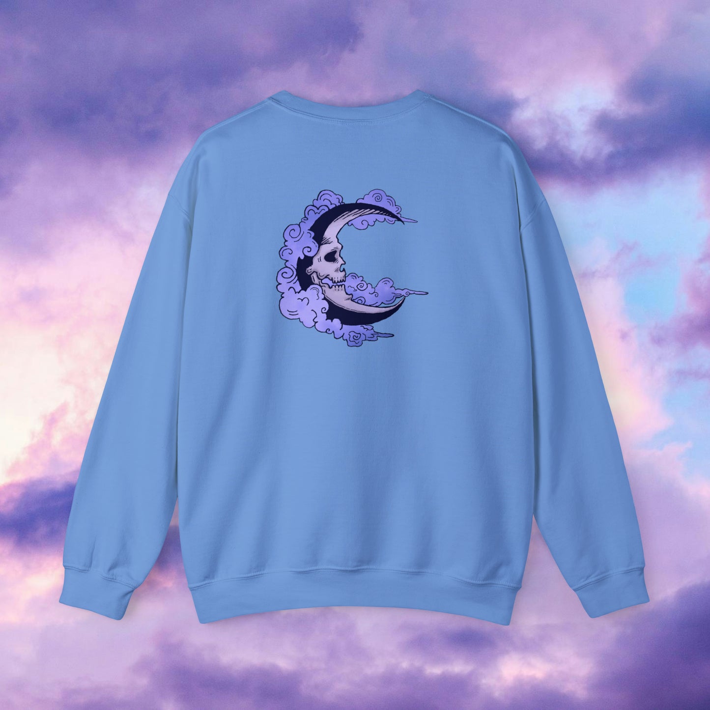 Shmacked Streetwear Skull of the Crescent Night Heavy Blend™ Sweatshirt On White/Light Blue/Carolina Blue/Royal/Purple/Light Pink/Safety Pink
