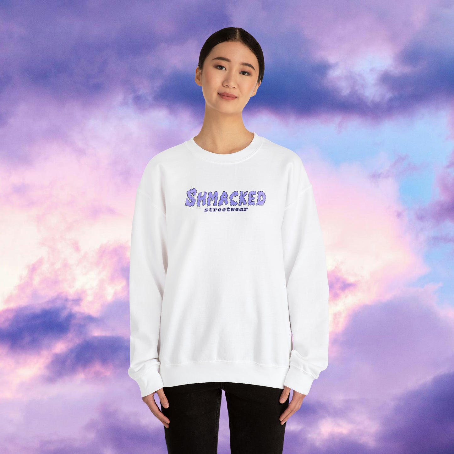 Shmacked Streetwear Skull of the Crescent Night Heavy Blend™ Sweatshirt On White/Light Blue/Carolina Blue/Royal/Purple/Light Pink/Safety Pink