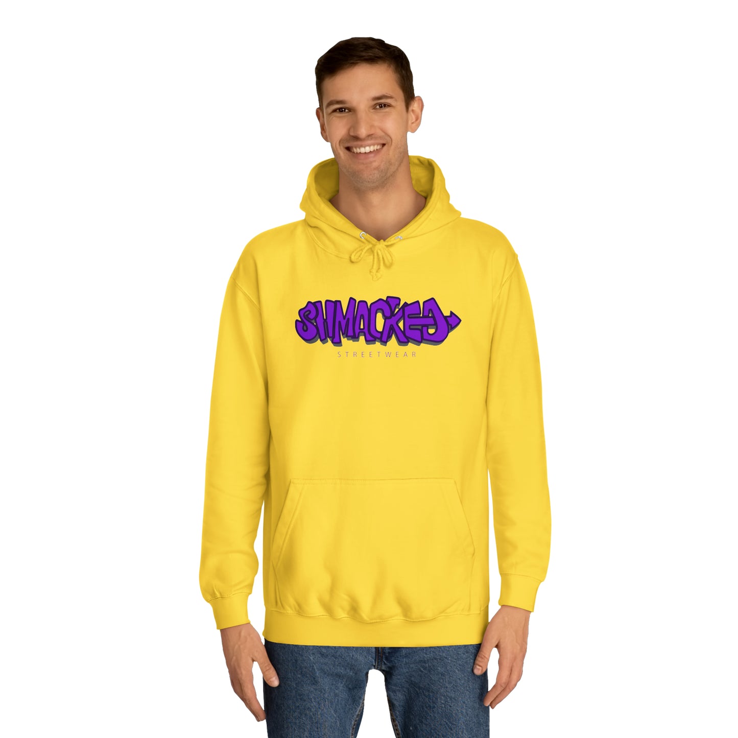 Shmacked Streetwear Ravenous Dark Purple Logo College Hoodie in Yellow/Sky Blue/Baby Pink/Artic White