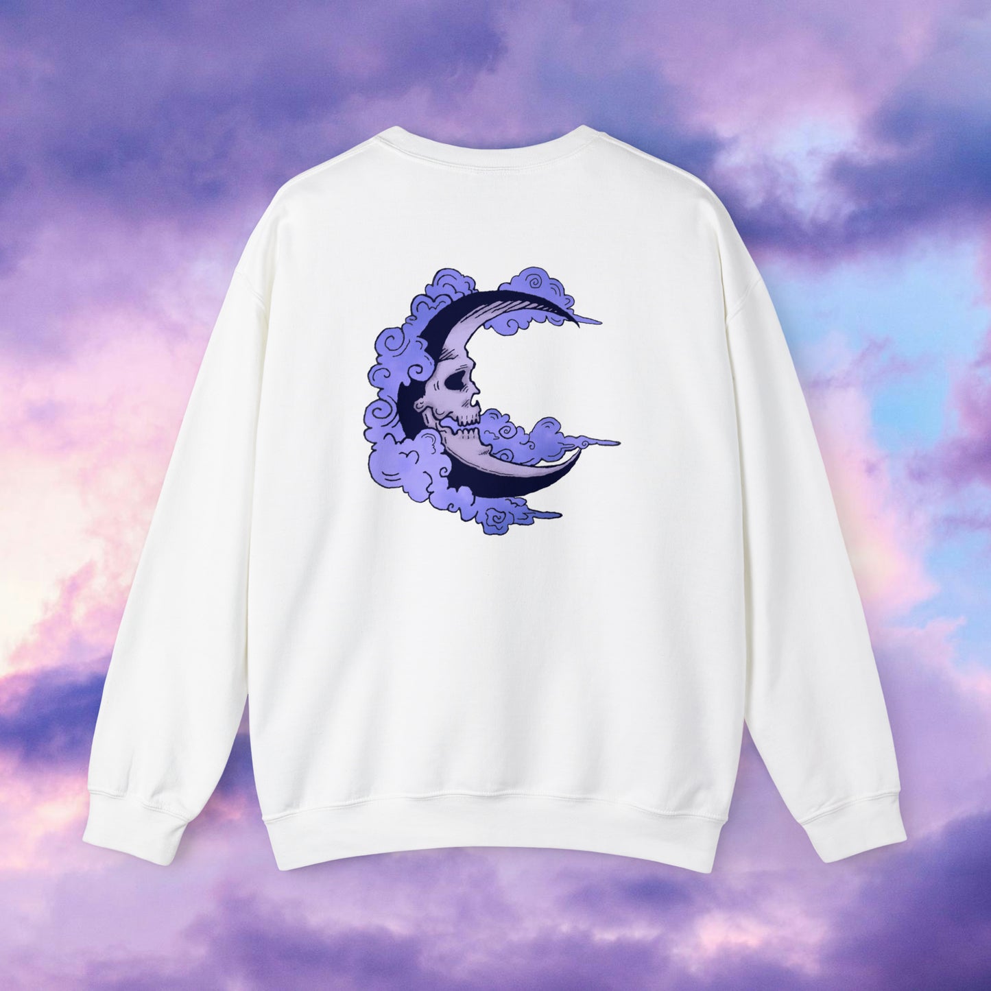 Shmacked Streetwear Skull of the Crescent Night Heavy Blend™ Sweatshirt On White/Pink/Light Blue