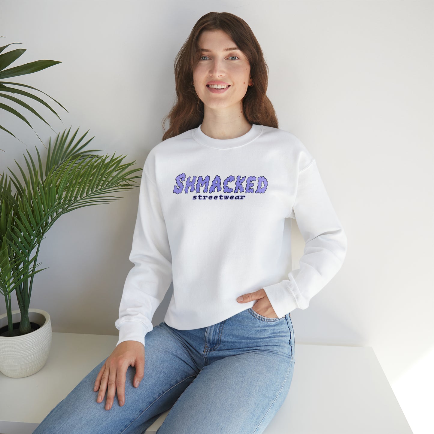 Shmacked Streetwear Skull of the Crescent Night Heavy Blend™ Sweatshirt On White/Pink/Light Blue