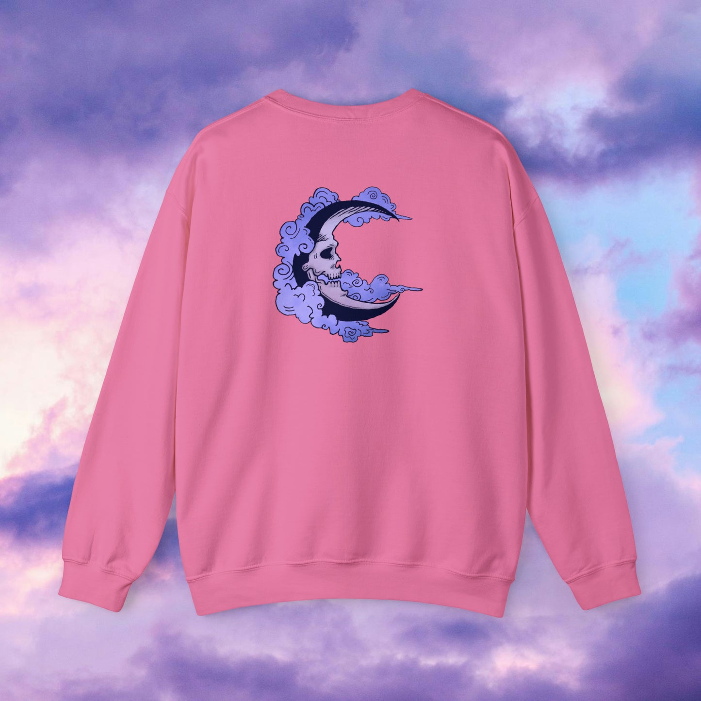 Shmacked Streetwear Skull of the Crescent Night Heavy Blend™ Sweatshirt On White/Light Blue/Carolina Blue/Royal/Purple/Light Pink/Safety Pink