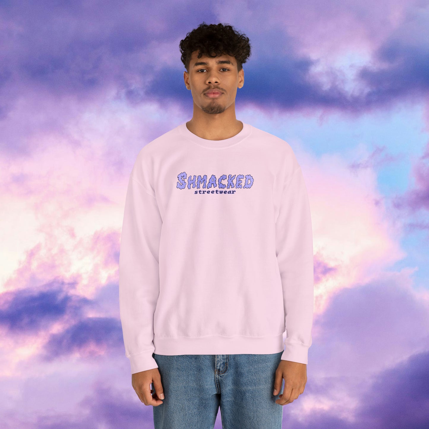 Shmacked Streetwear Skull of the Crescent Night Heavy Blend™ Sweatshirt On White/Light Blue/Carolina Blue/Royal/Purple/Light Pink/Safety Pink