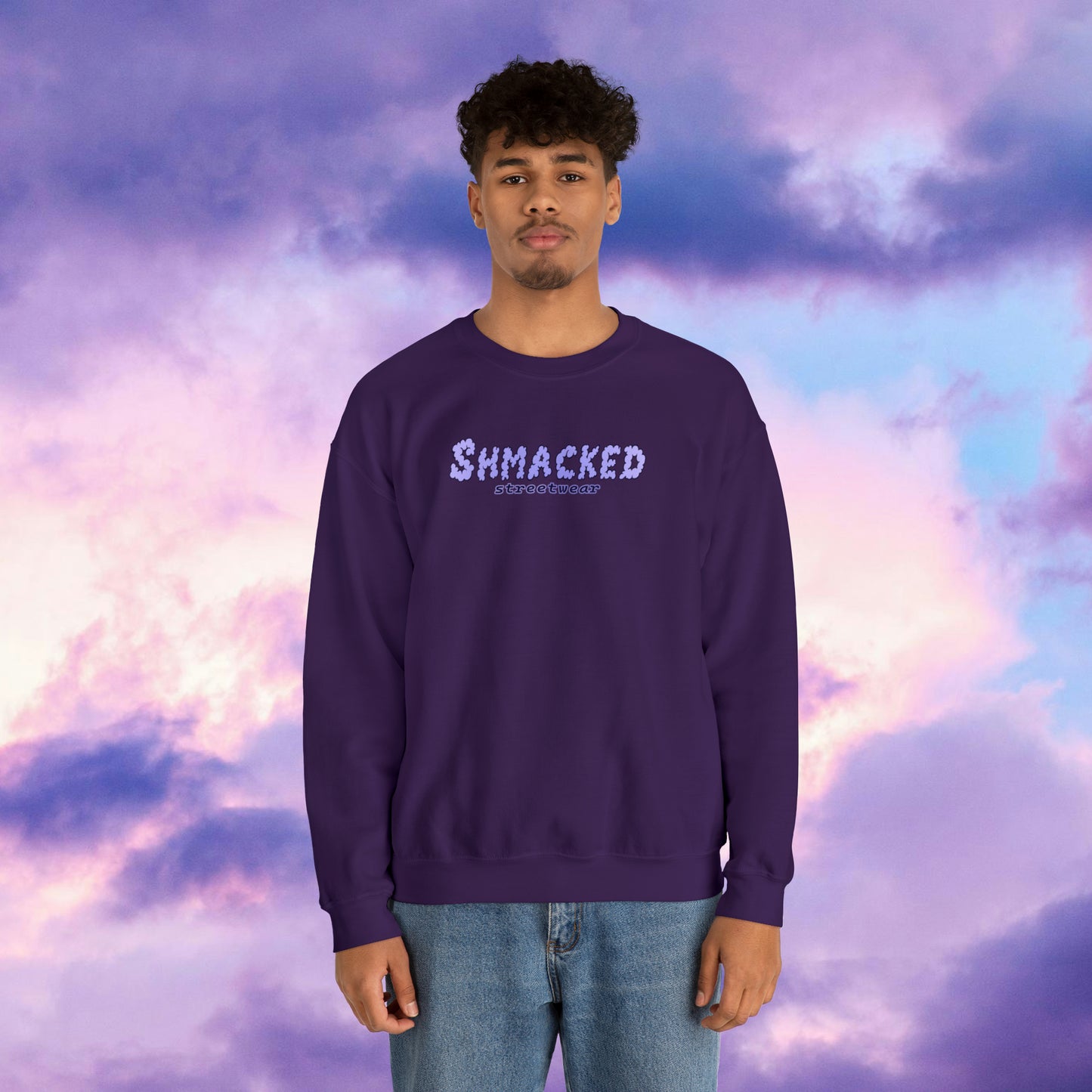 Shmacked Streetwear Skull of the Crescent Night Heavy Blend™ Sweatshirt On White/Light Blue/Carolina Blue/Royal/Purple/Light Pink/Safety Pink