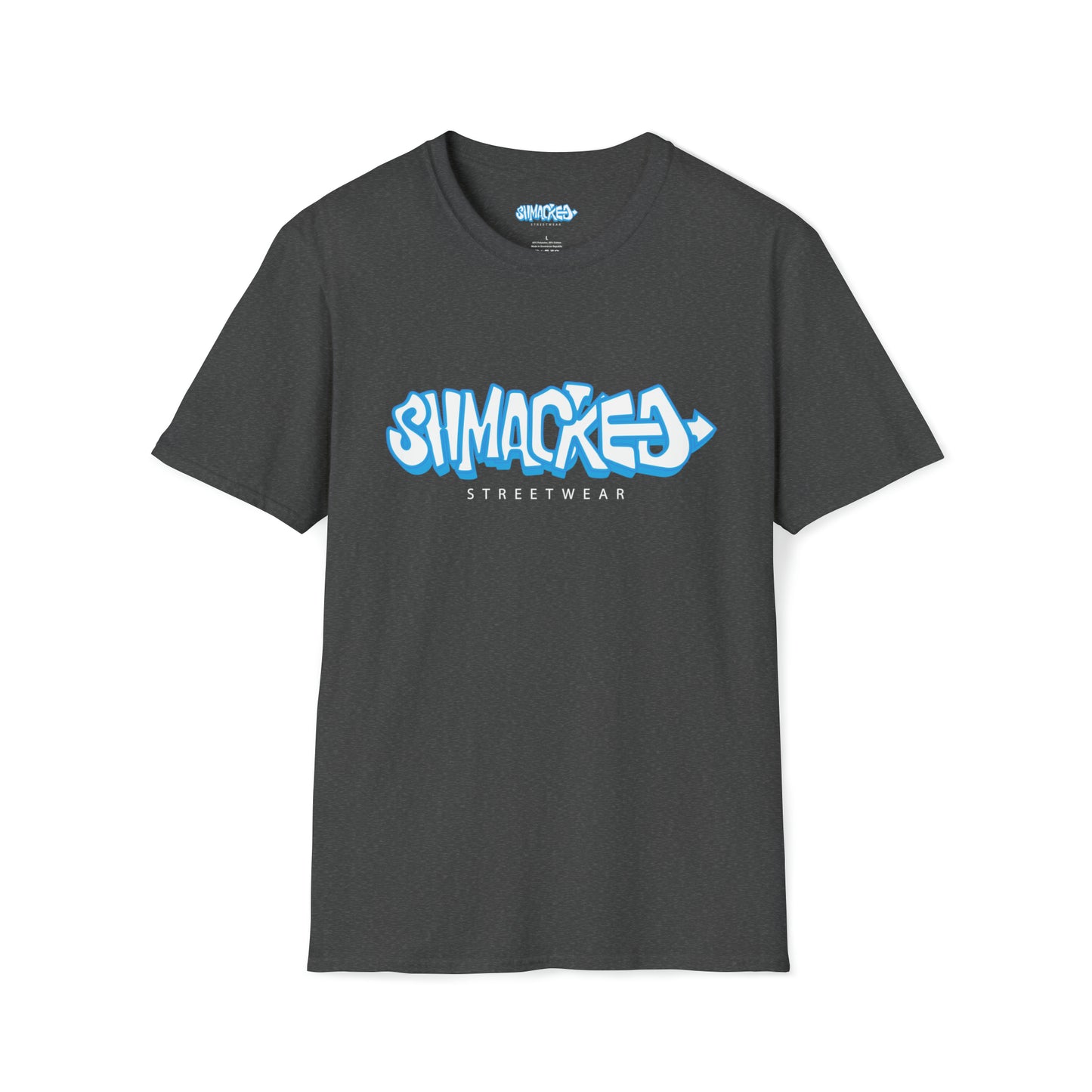 Shmacked Streetwear Bright Blue Logo Black/Grey/Blue Softstyle T-Shirt