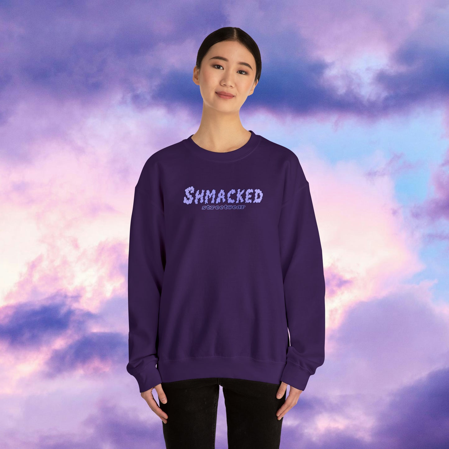 Shmacked Streetwear Skull of the Crescent Night Heavy Blend™ Sweatshirt On White/Light Blue/Carolina Blue/Royal/Purple/Light Pink/Safety Pink