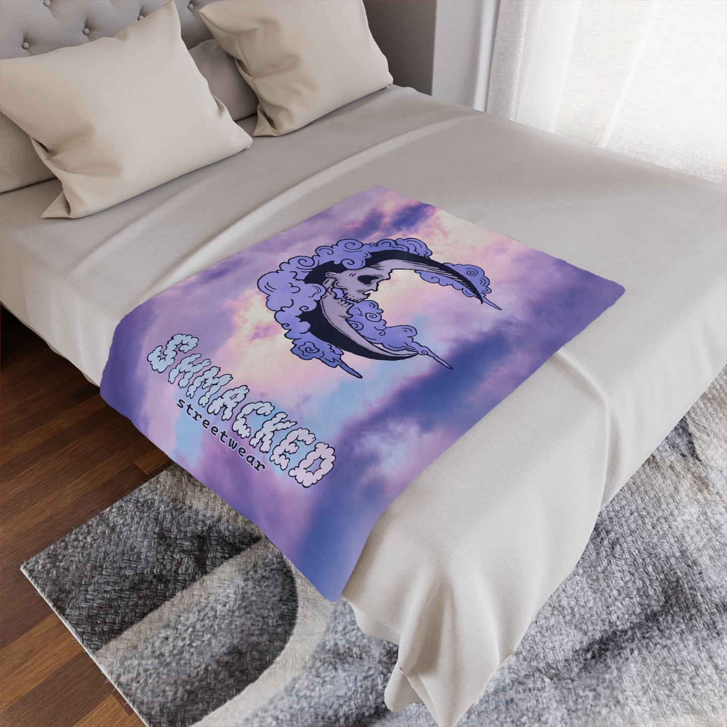 Shmacked Streetwear Skull of the Crescent Night Minky Blanket