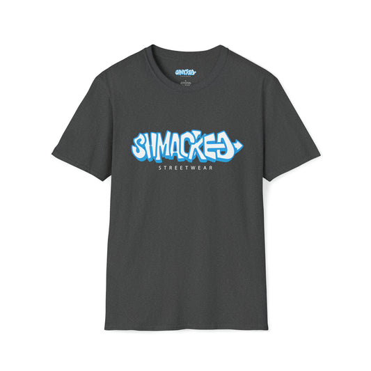 Shmacked Streetwear Bright Blue Logo Black/Grey/Blue Softstyle T-Shirt