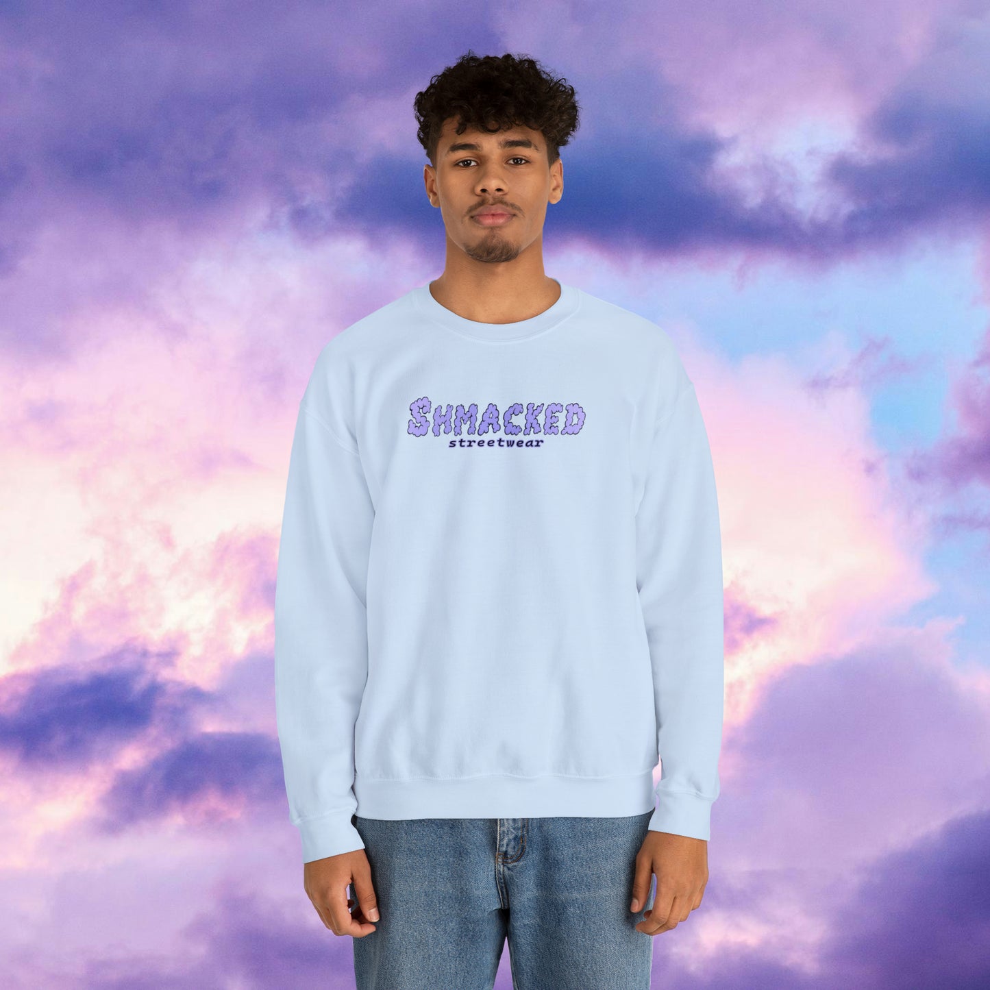 Shmacked Streetwear Skull of the Crescent Night Heavy Blend™ Sweatshirt On White/Light Blue/Carolina Blue/Royal/Purple/Light Pink/Safety Pink